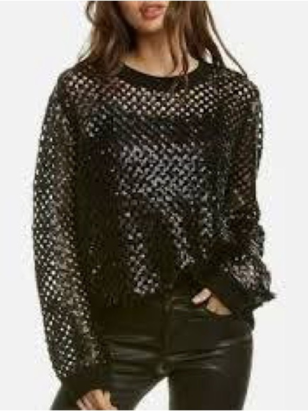 Tory Burch Womens XS Black Sequin Open Knit Wool Lansing Sweater NWT Orig $698